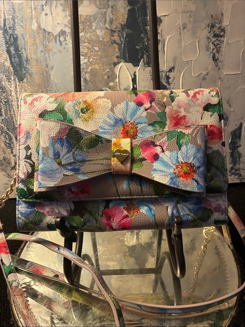 NWOT Betsey Johnson Floral Bow Crossbody Bag - Pink Multicolor